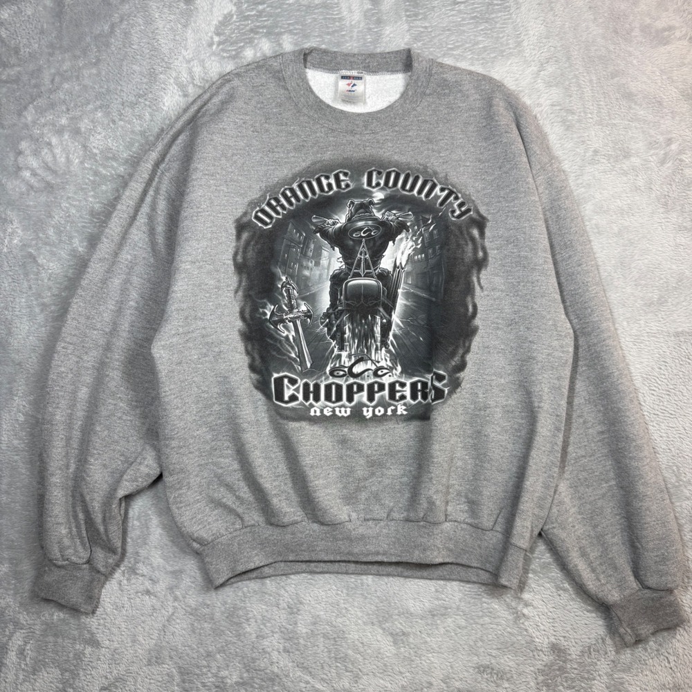 Vintage Jerzees Orange County Choppers Sweatshirt Mens L Grey Biker Graphic Y2K